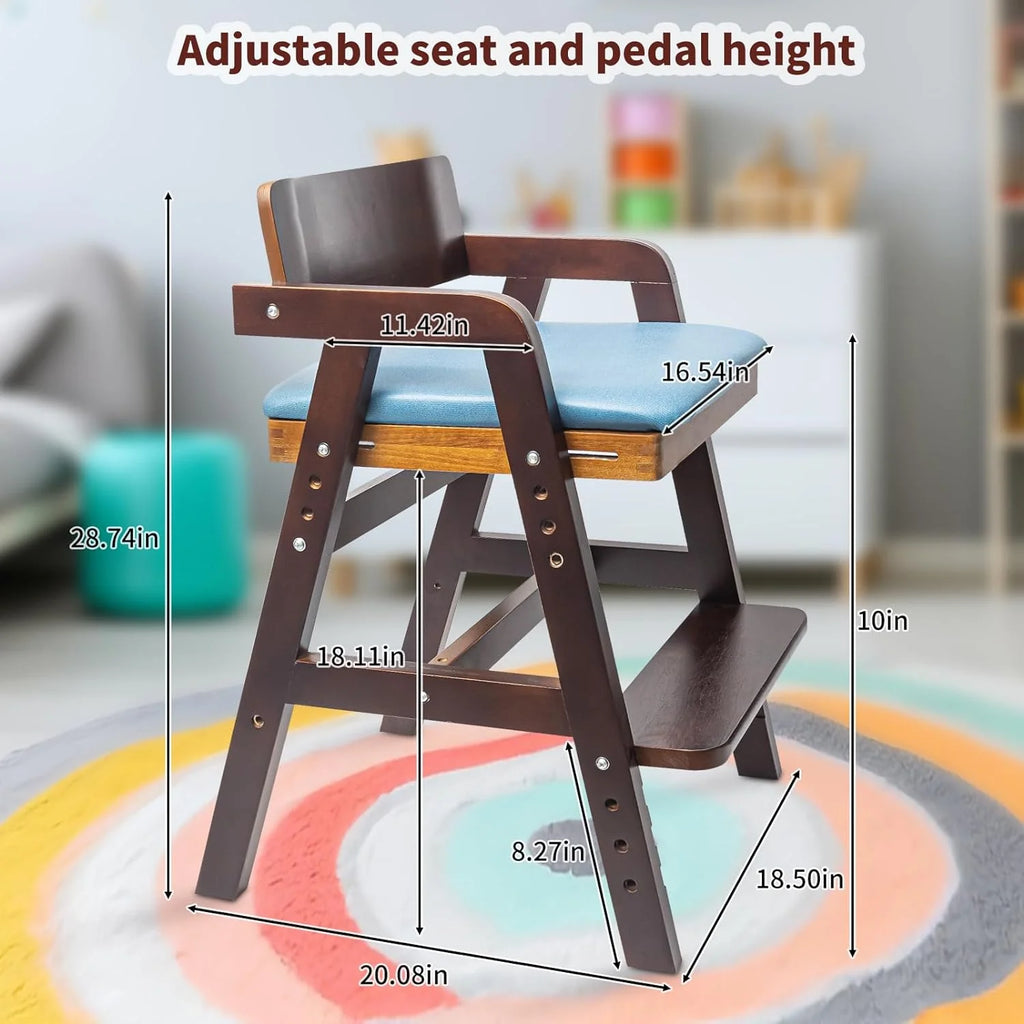 Wooden Adjustable Toddler High Chair with Waterproof Cushion T73266