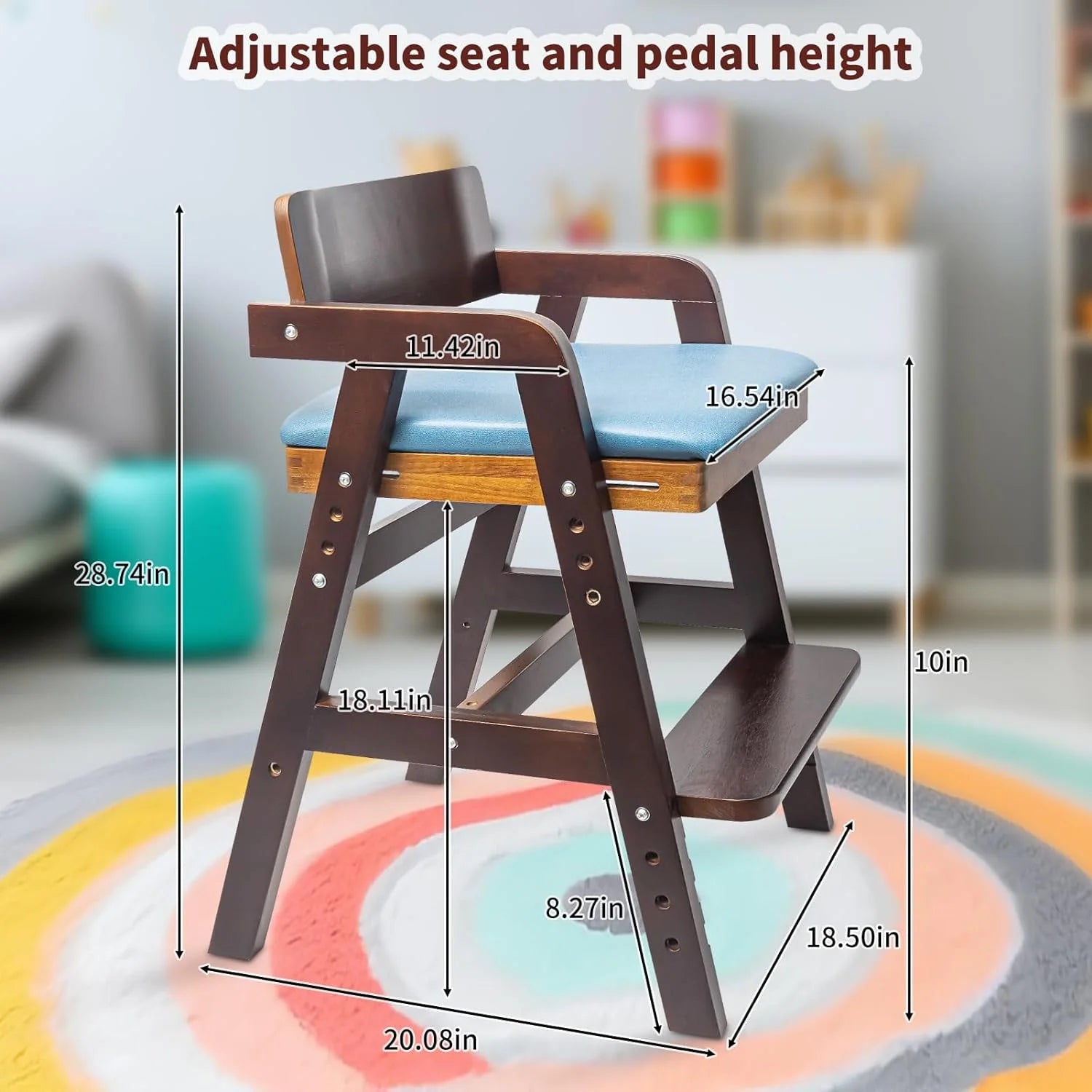 Wooden Adjustable Toddler High Chair with Waterproof Cushion T73266