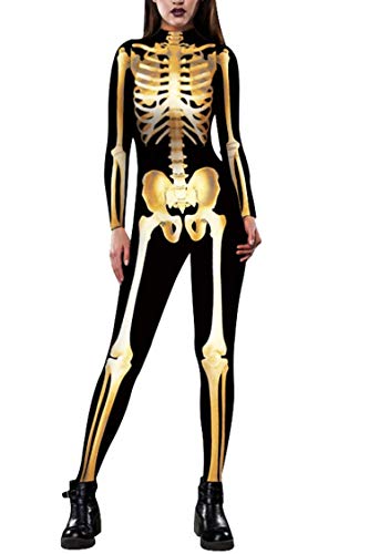 Skeleton Tight One-piece Swimsuit Jumpsuit with Zip-Back B2436