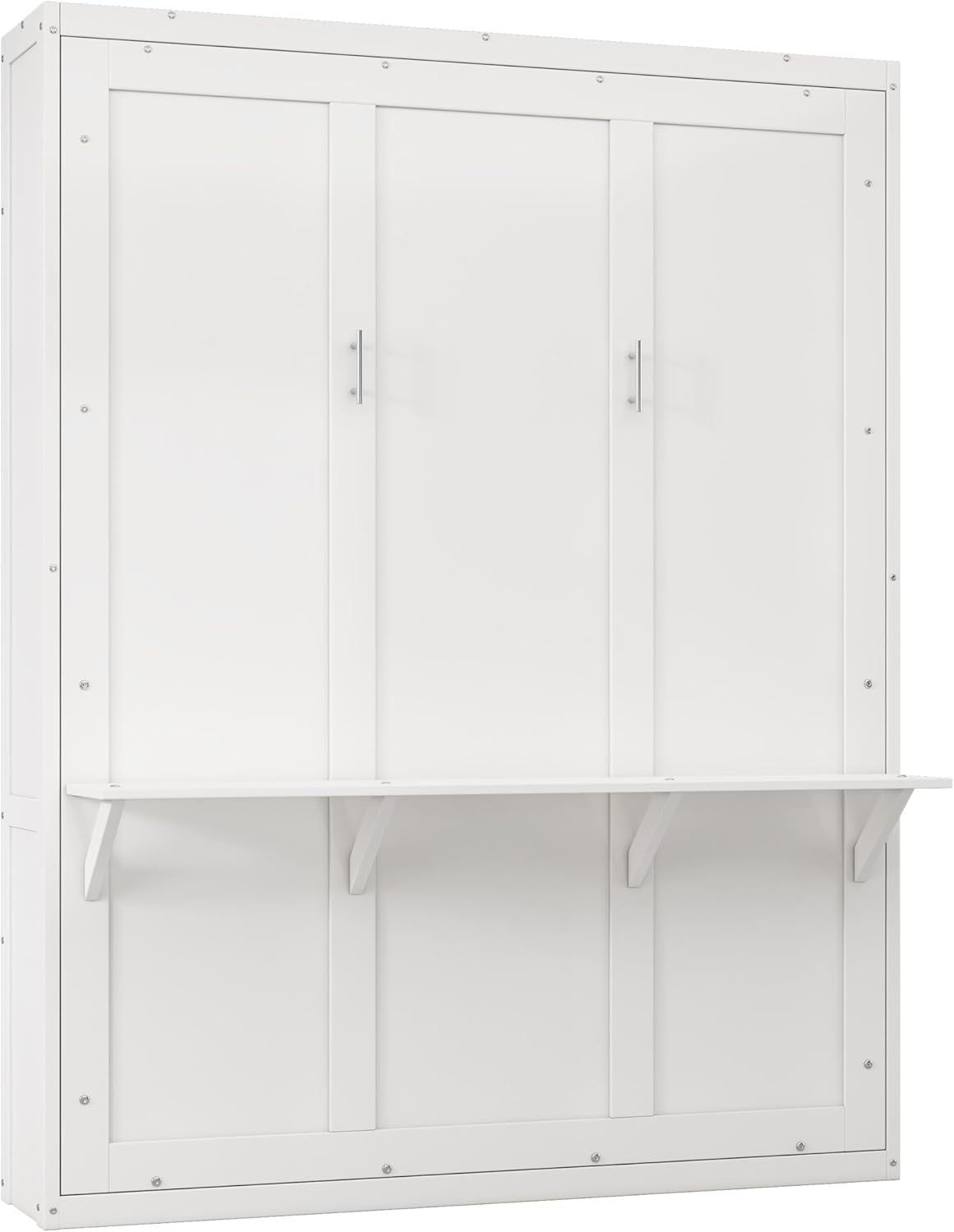 White Queen Size Murphy Bed with Desk S34010