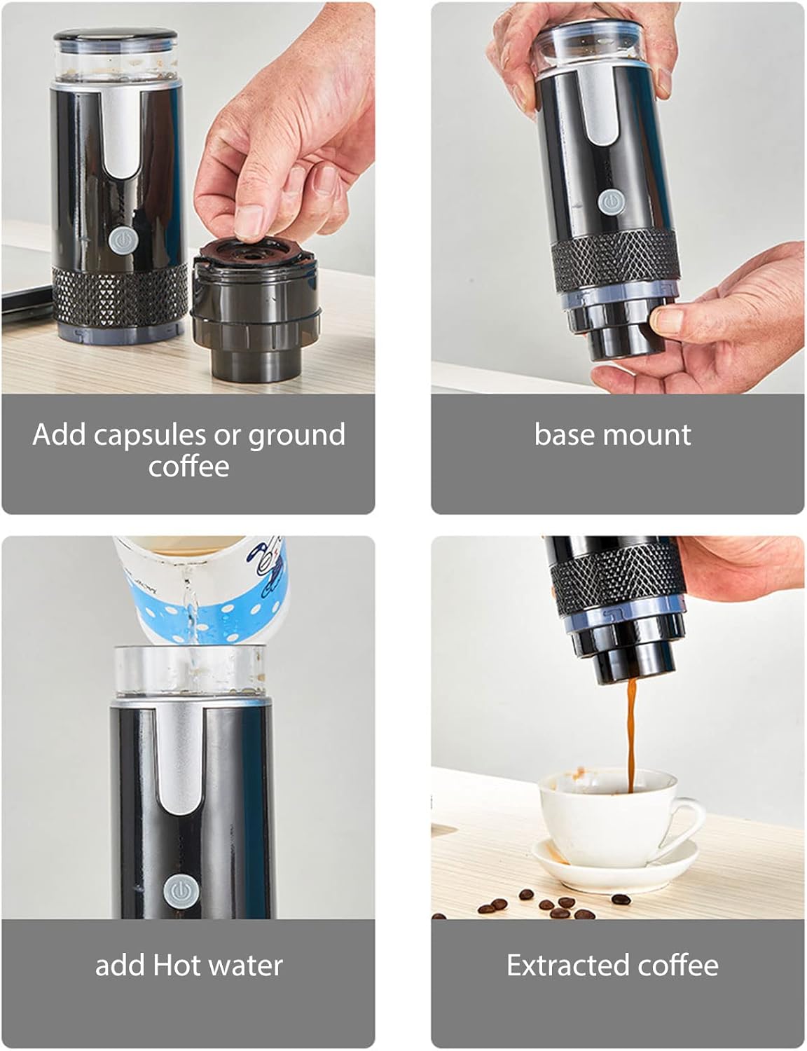 Portable Espresso Machine, Travel Coffee Maker Compatible with K Cup Capsules & Ground Coffee, 1200mah Battery, Handheld Single Serve Coffee Machine R280