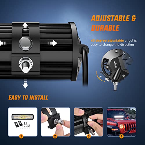 12 Inch 300W Spot Flood Combo LED Light Bar with 2 Pcs 4 inch 60W LED Pods and Wiring Harness X8987