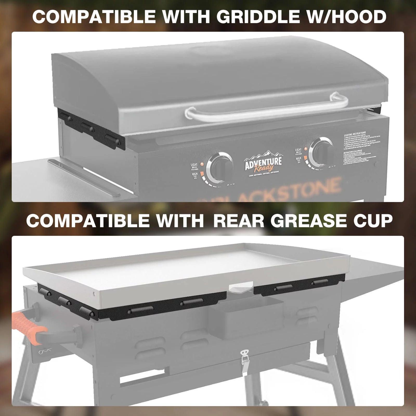 Stainless steel magnetic griddle lid and rear grease cup I26672