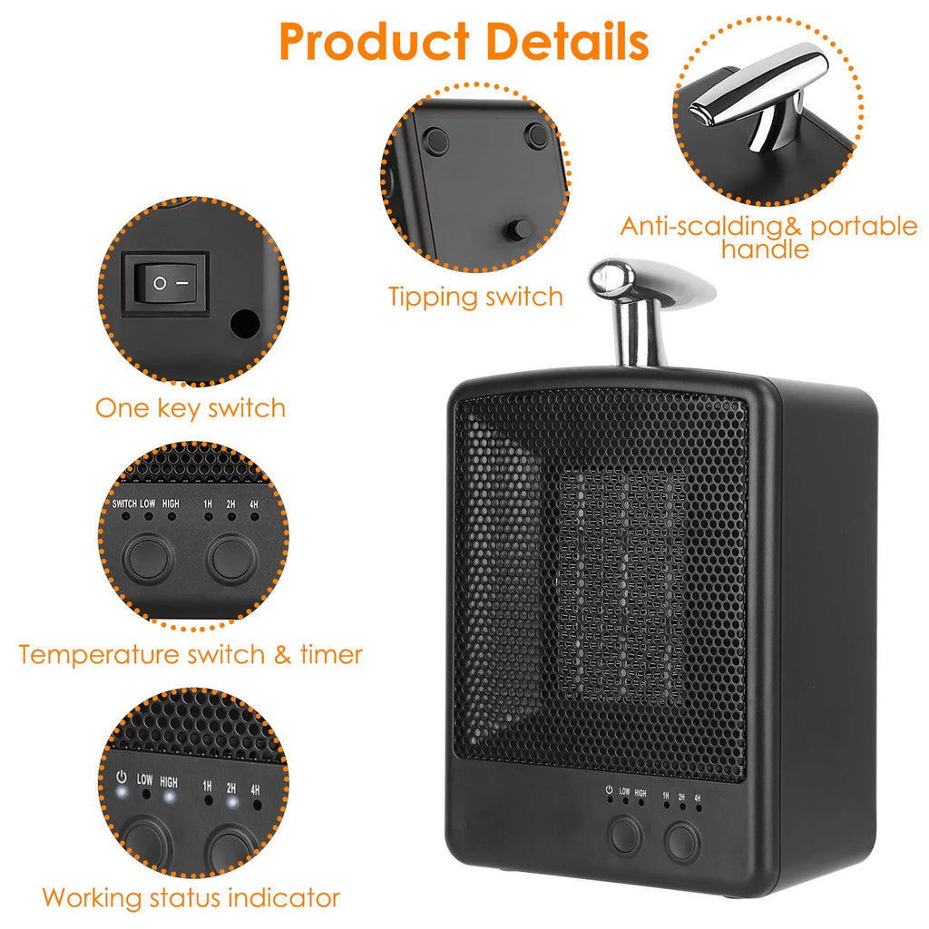 1000W Portable Ceramic Heater with Adjustable Temperature Timer L649