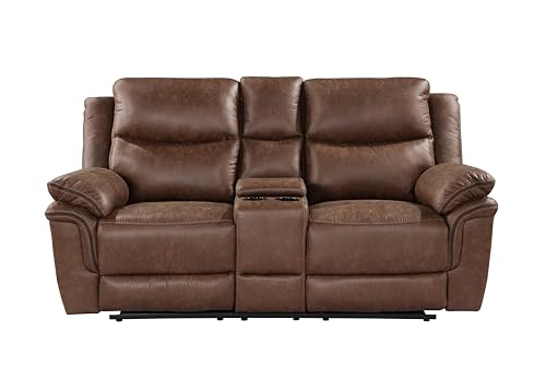 Brown Polyester Manual Sofa with Dual Recliner E8493