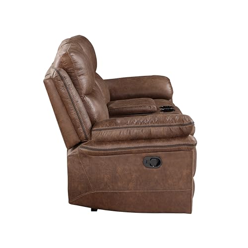 Brown Polyester Manual Sofa with Dual Recliner E8493