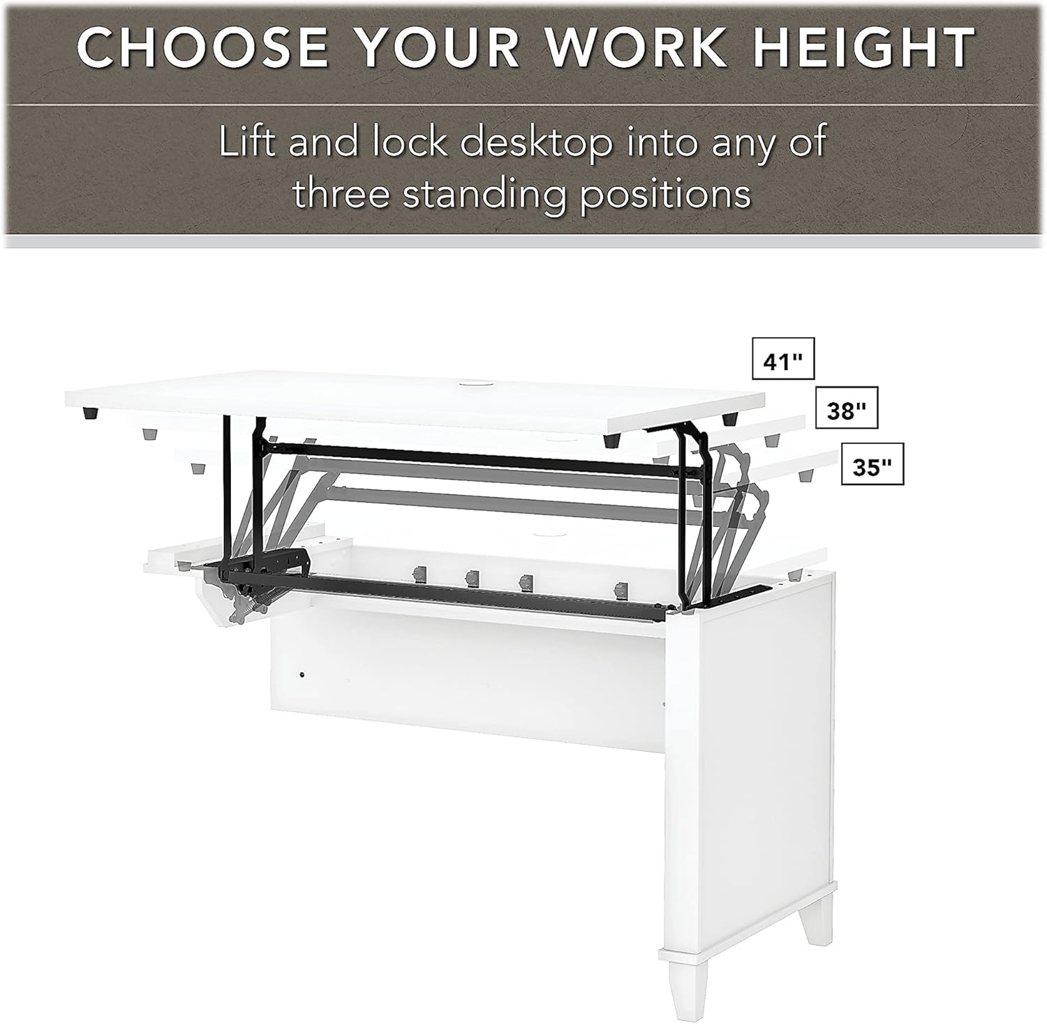 White 3 Position Sit to Stand L Shaped Desk with Hutch and File Cabinet L570450
