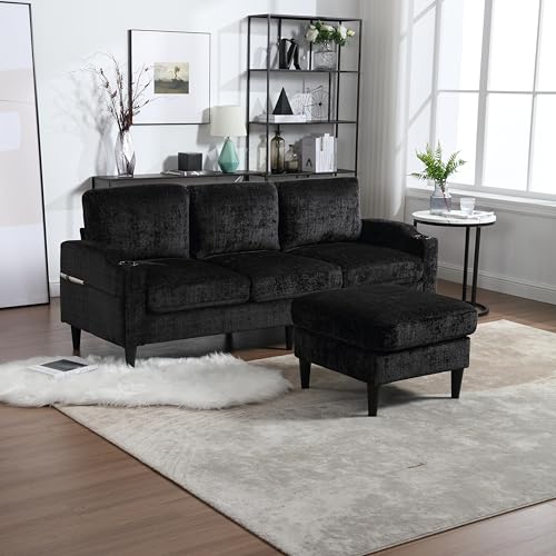 Beige Convertible L Shaped Sectional Sofa with Storage Ottoman Y79279