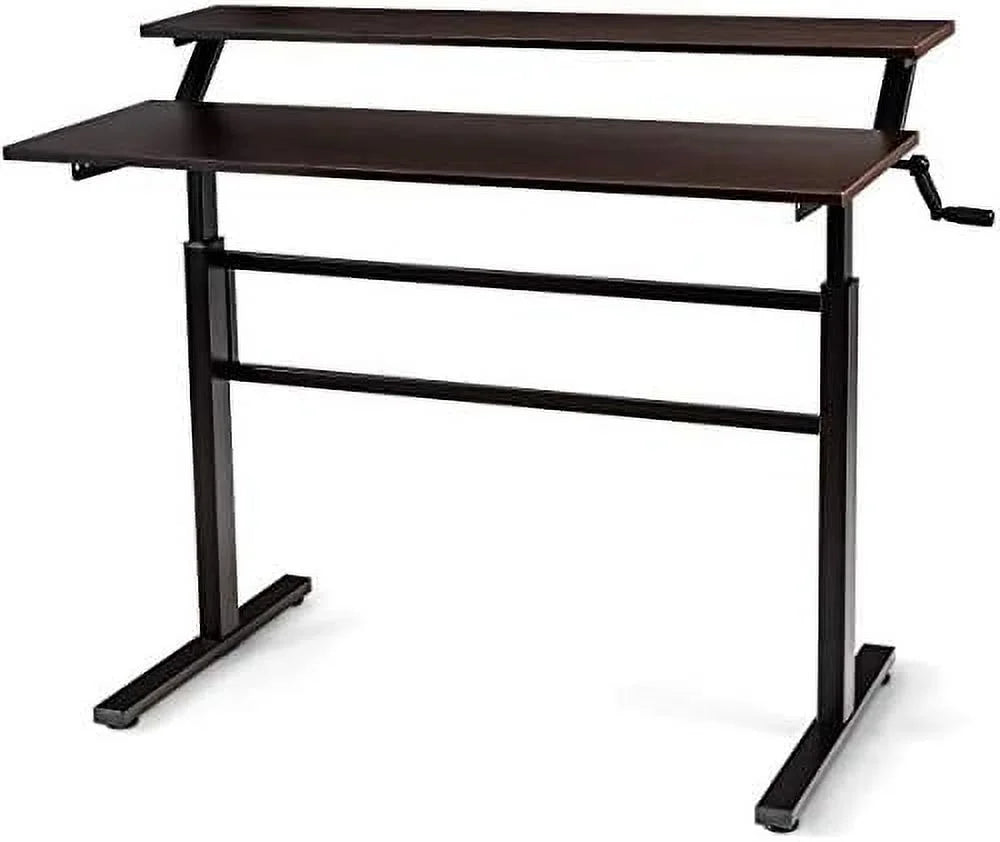2-Tier Height Adjustable Standing Desk with Monitor Stand (Brown) Y293