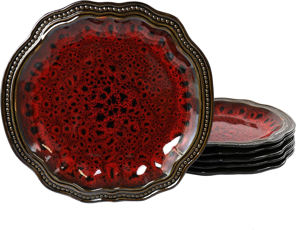 6 Piece Stoneware Dinner Plate Set Red D48888