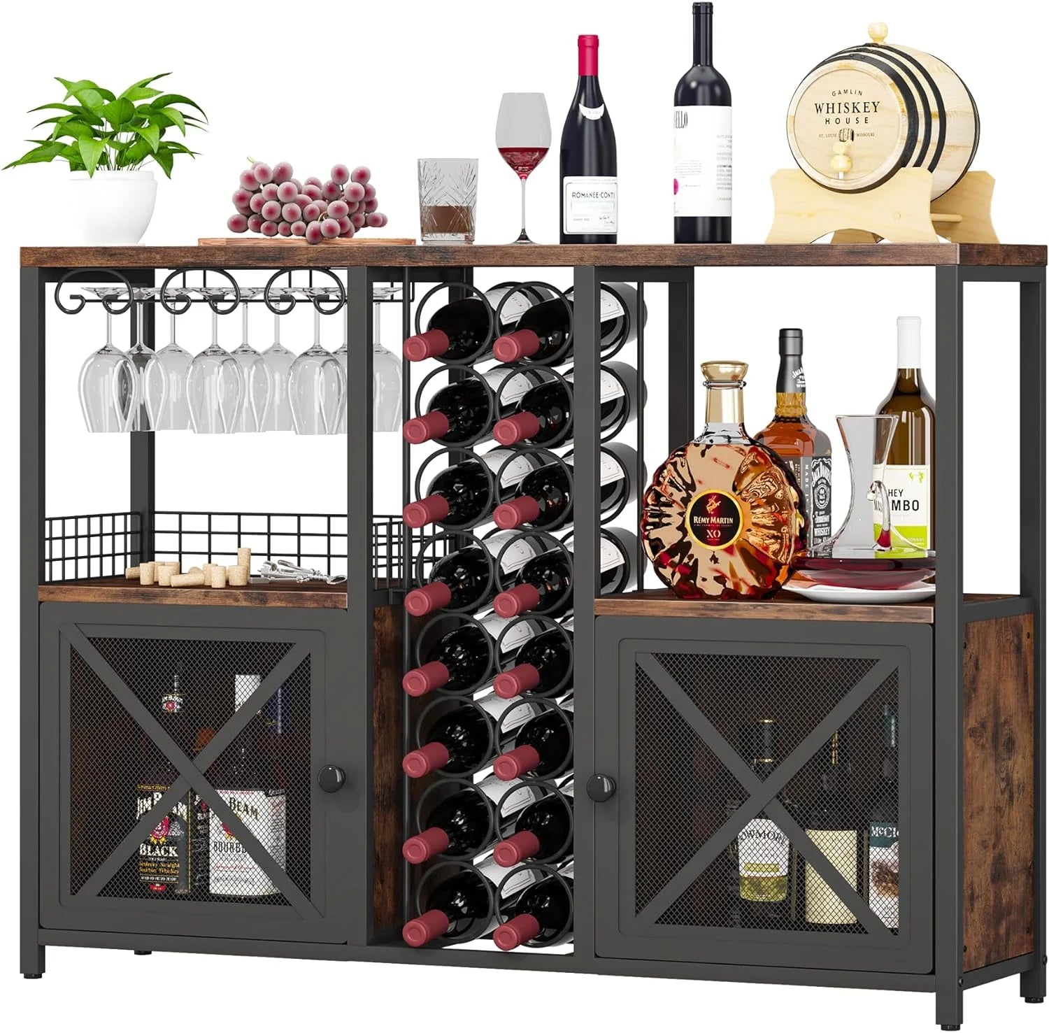 Wooded Coffee Bar Cabinet with Storage Sideboard E195