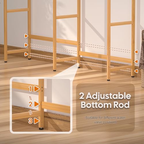 5 Tiers Bamboo Laundry Drying Rack with Adjustable Shelves and 4 Hooks D810036
