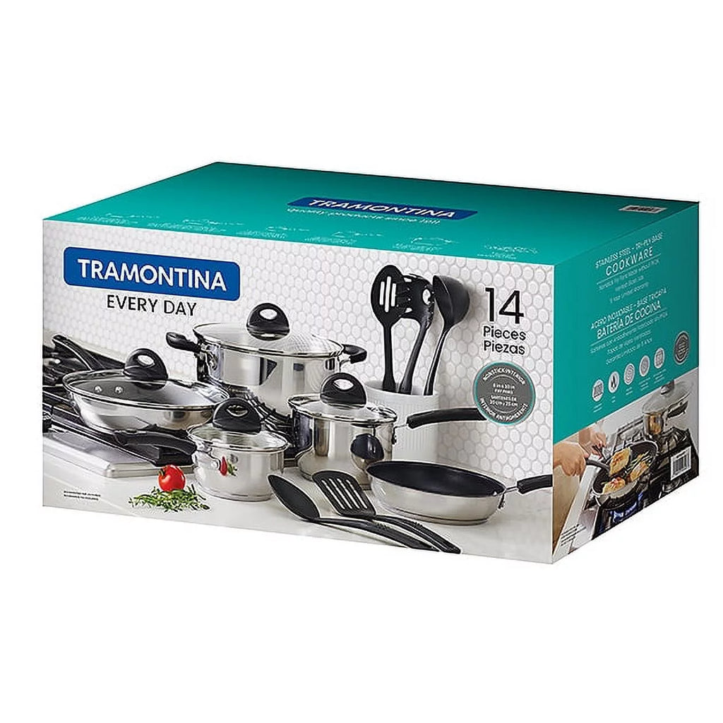 14 Pc Stainless Steel Tri-Ply Base Cookware Set W728394