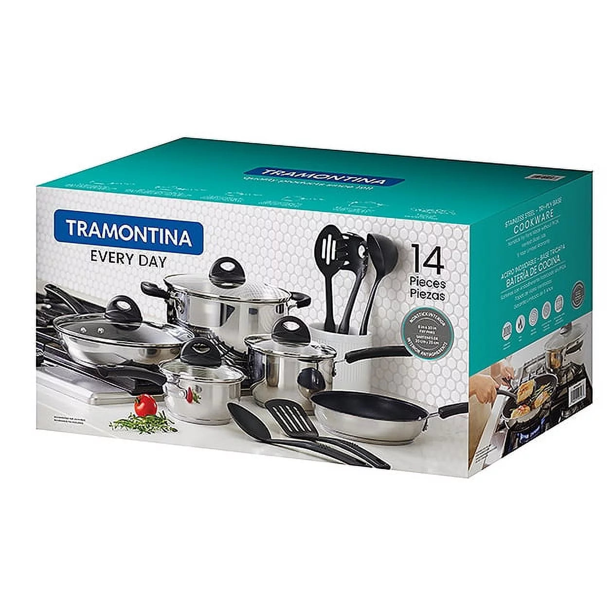 14 Pc Stainless Steel Tri-Ply Base Cookware Set W728394