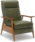 Fern Green Faux Leather Wood Arm Push Back Recliner I293