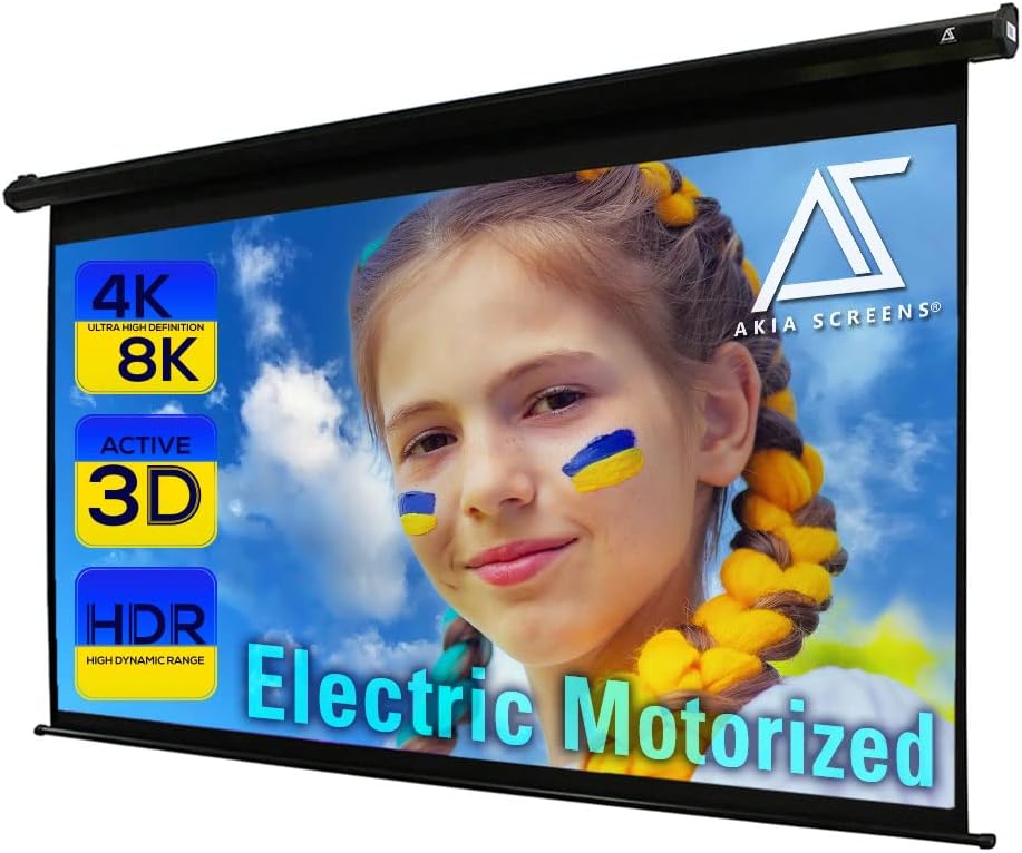 125 inch Motorized Electric Drop Down Projector Screen 16:9 Black S817