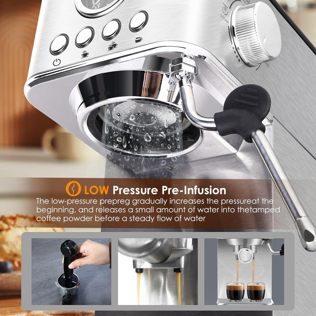 Stainless Steel Espresso Machine with Milk Frother U6468