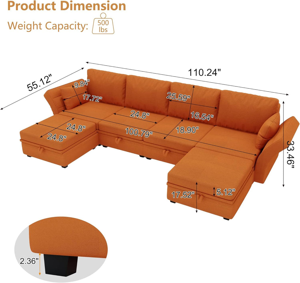 Orange U Shaped Modular Sectional Sofa with Storage Seat O9146