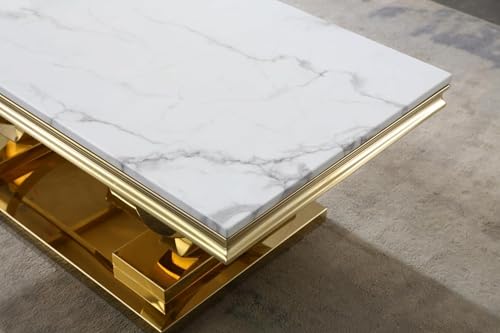 4 Piece Faux Marble Coffee Table Set with Gold Stainless Steel Base O6008
