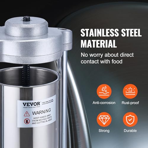 7 L / 15 LBS Vertical Manual Sausage Stuffer, 304 Stainless Steel, 5 Stuffing Tubes C75526