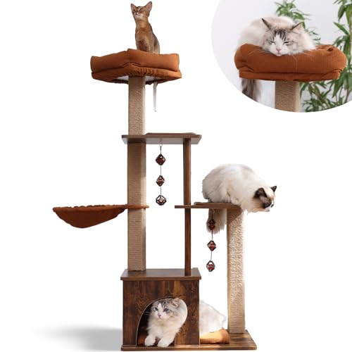 Brown Wood Cat Tree with Scratching Post I647