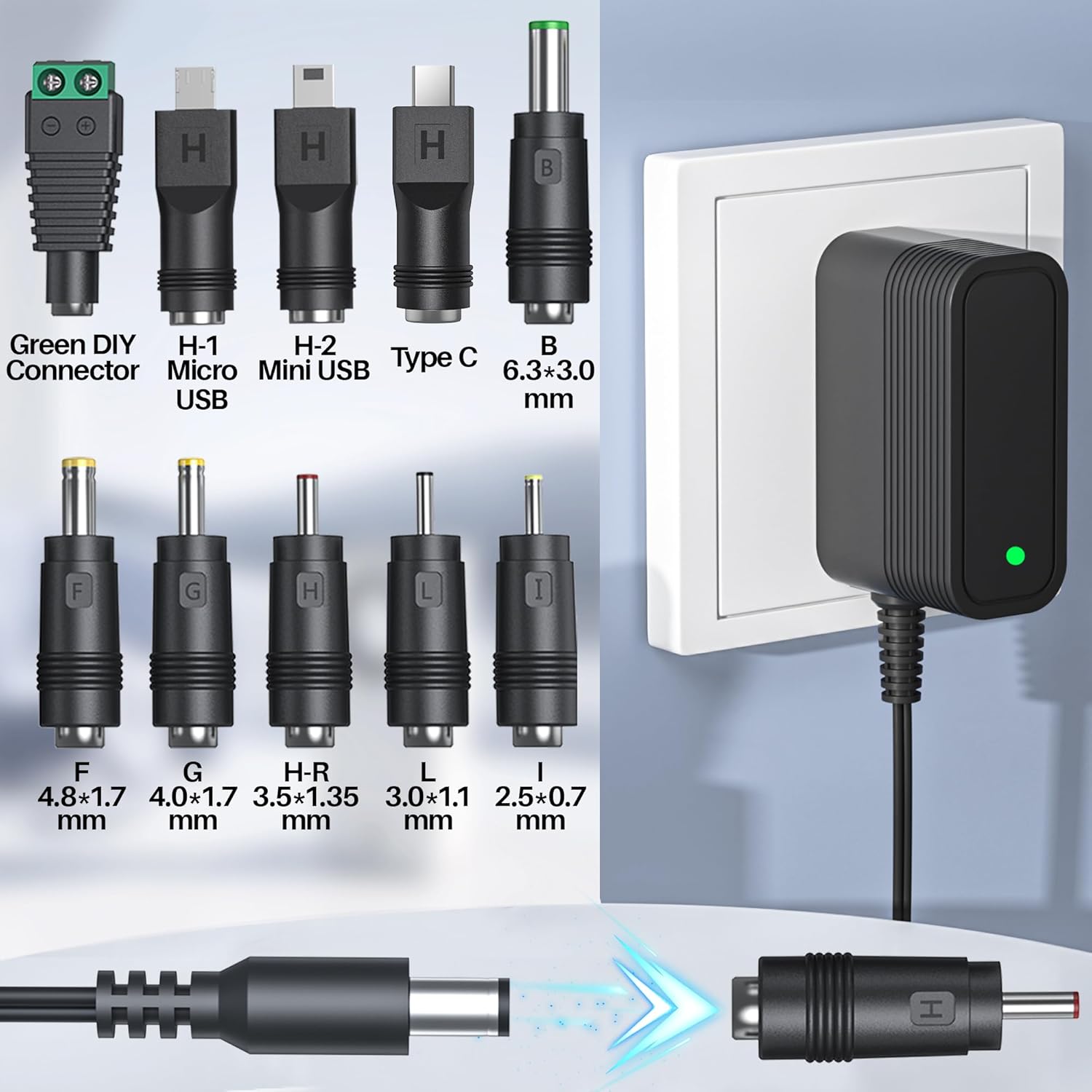 5V 1A AC Adapter Power Supply with 10 Interchangeable Jacks E60043
