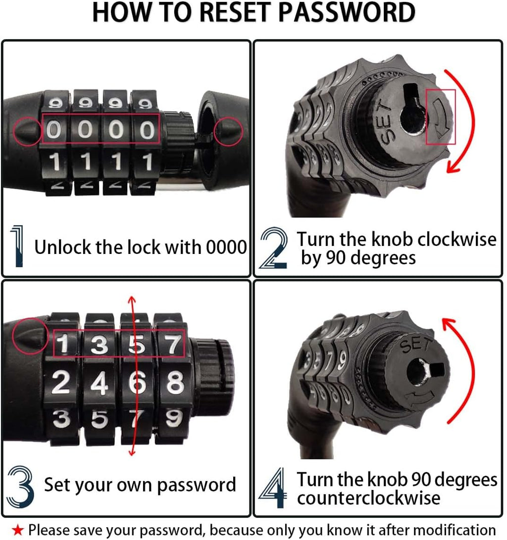 4 Digit 3 Feet Long Resettable Cable Bike Lock P531