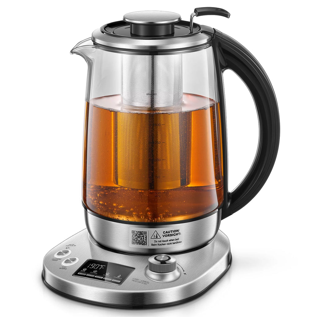 Silver Stainless Steel Glass Electric Kettle with Temperature Control, 1.7L G31752