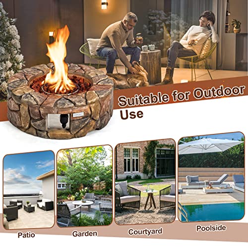 28 Inch Round Propane Gas Fire Pit with Lava Rocks & PVC Cover C92768