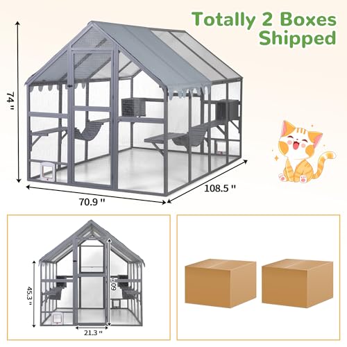 Grey Extra Large Wooden Outdoor Cat Enclosure with Canopy C59261