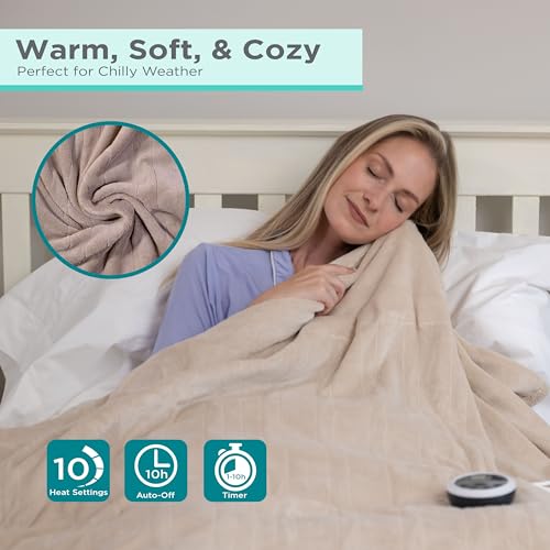 Heated Fleece Throw Blanket, 50" x 60", 4 Heat Settings, Machine Washable I6556