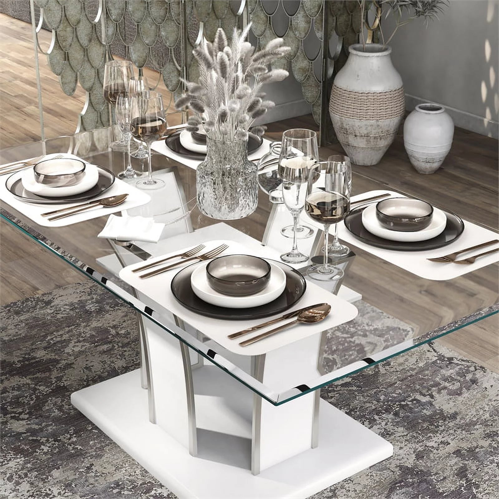 White Glass Top Dining Table E158