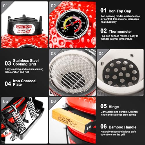 Red 13 inch Portable Ceramic Charcoal Kamado Grill N899