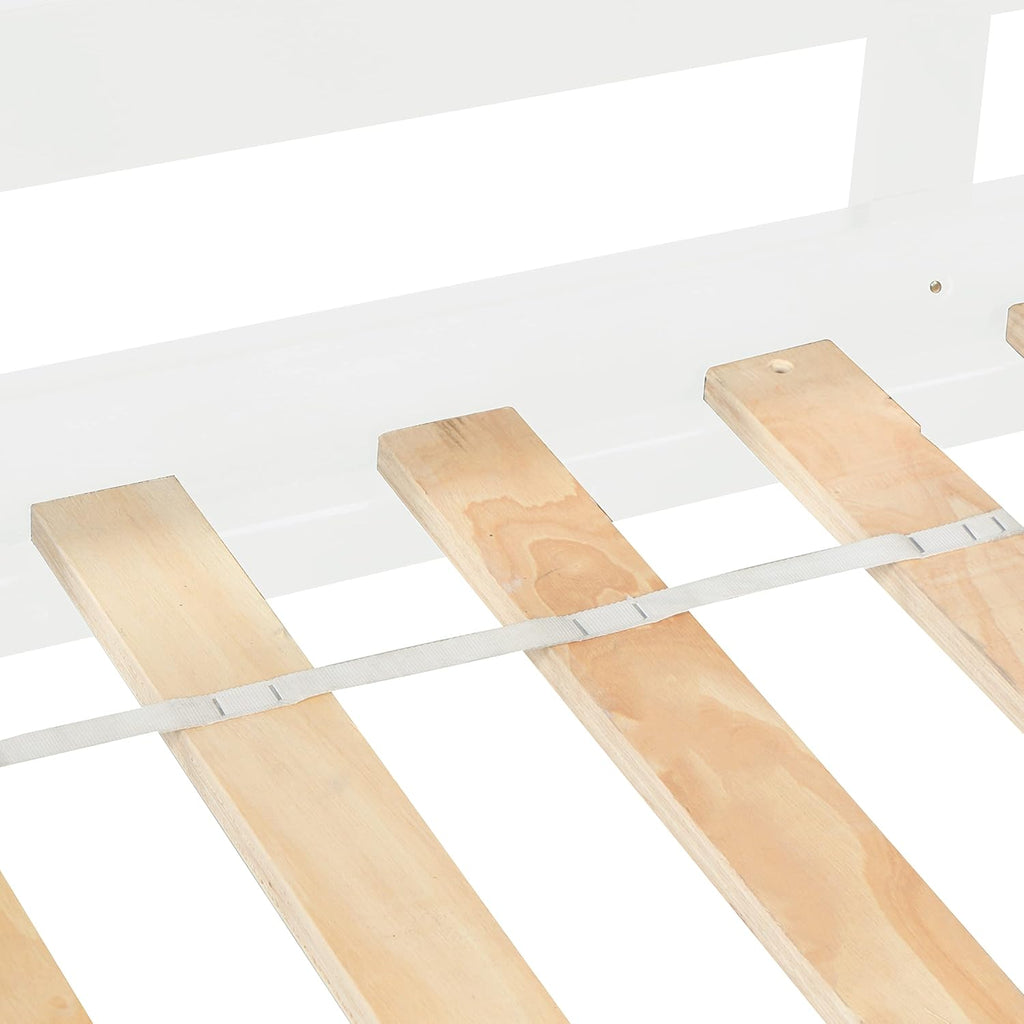 White Twin Over Twin Loft Bed Wooden Bed Frame with Safety Guardrail and Ladder B891893