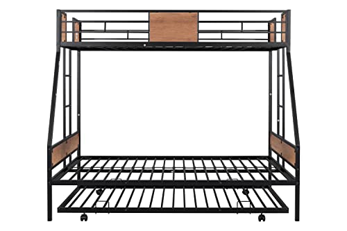 Black Twin Over Full Metal Bunk Bed Frame with Trundle X987704