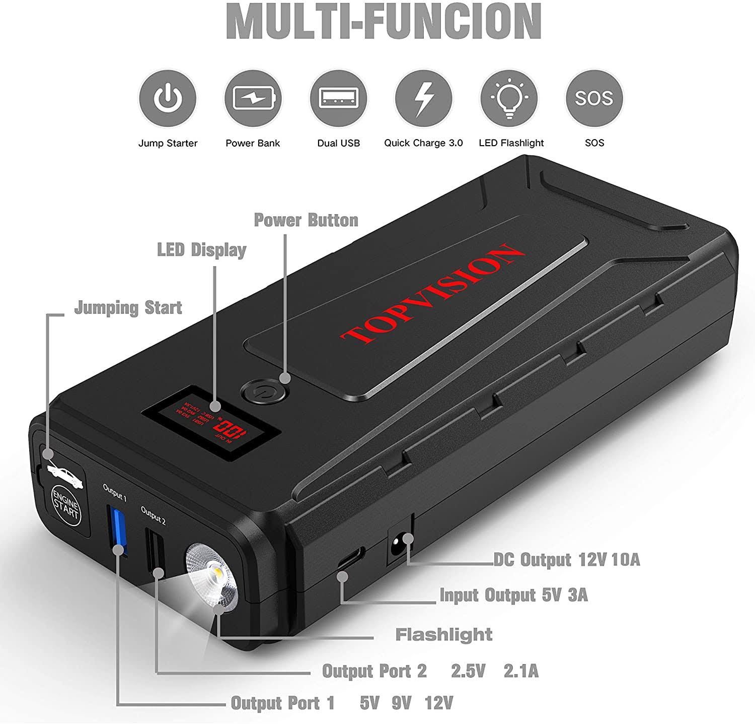 2200A Peak 20800mAh Portable Car Battery Power Pack with USB Quick Charge 3.0 C354