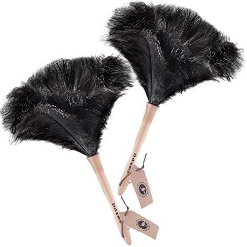 Black 16" 2Pieces Ostrich Feather Duster with Wooden Handle I622566