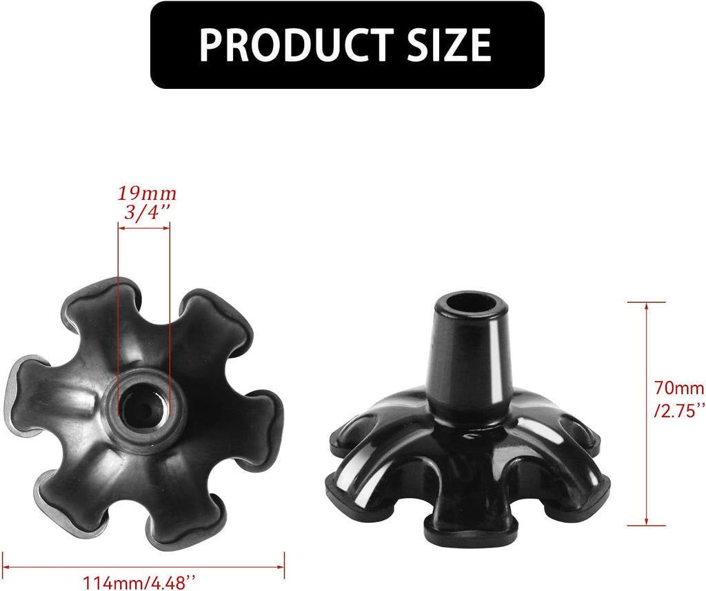 3/4'' Self Standing Rubber Cane Tip Quad Walking Cane Tips with 6 Support Feet Heavy Duty Rubber Cane Tip Base U149494