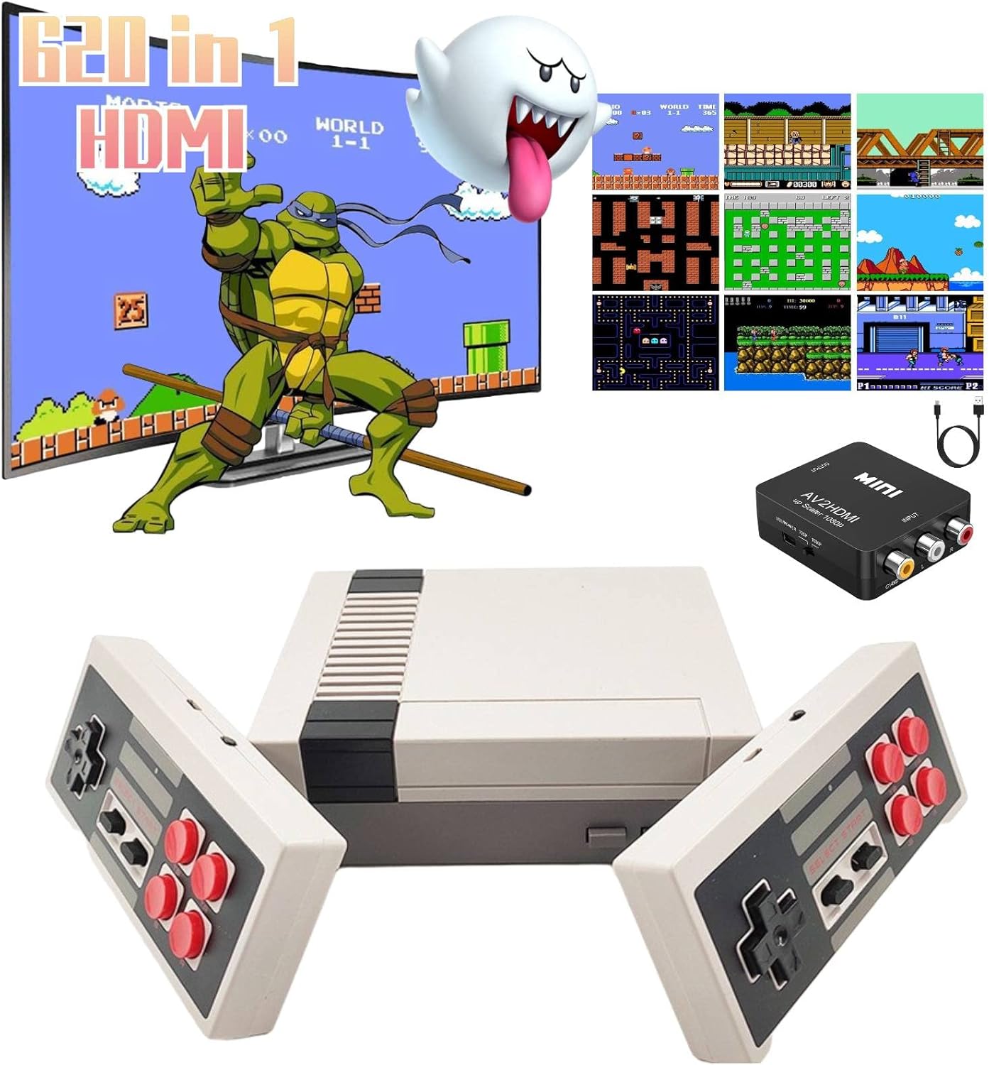 Classic Retro Games Console with Built in 620 Games and 2 Controllers V6376