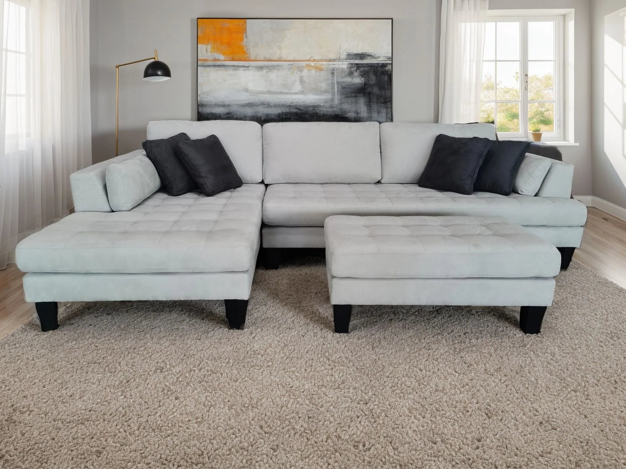 3PC Grey Microfiber Fabric L Shaped Sectional Sofa D573973