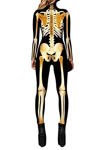 Skeleton Tight One-piece Swimsuit Jumpsuit with Zip-Back B2436