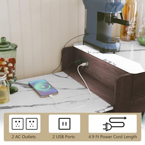 Extendable Kitchen Island on Wheels with Power Outlet and Storage Cabinet and Drawers Y8288