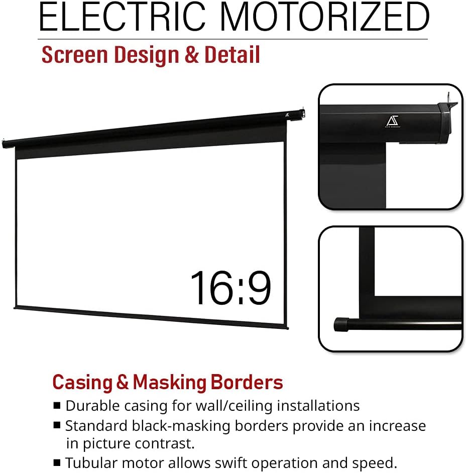 125 inch Motorized Electric Drop Down Projector Screen 16:9 Black S817