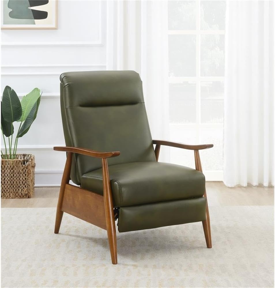 Fern Green Faux Leather Wood Arm Push Back Recliner I293