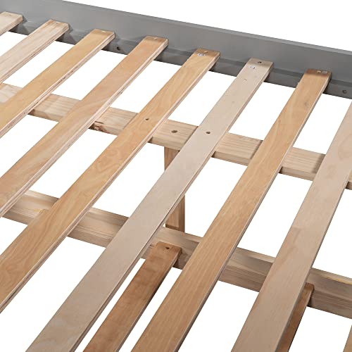 Twin Over Full Solid Wood Bunk Bed with Slide and Stairs D861371