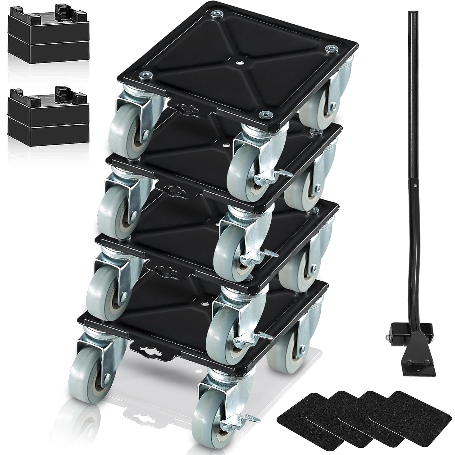 Carbon Steel Furniture Dolly with 360° Rotatable PP Silent Wheels and Brakes, 1320 lbs Capacity A616515