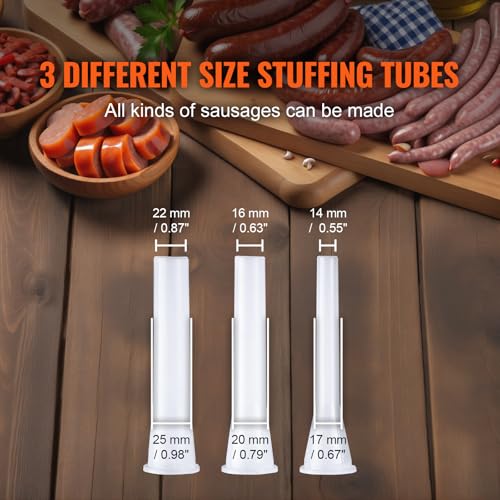 7 L / 15 LBS Vertical Manual Sausage Stuffer, 304 Stainless Steel, 5 Stuffing Tubes C75526