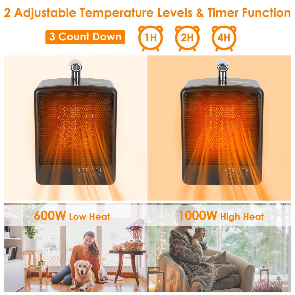 1000W Portable Ceramic Heater with Adjustable Temperature Timer L649