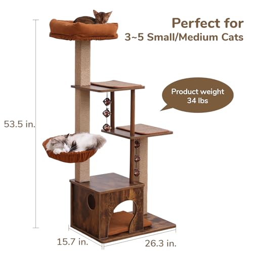 Brown Wood Cat Tree with Scratching Post I647