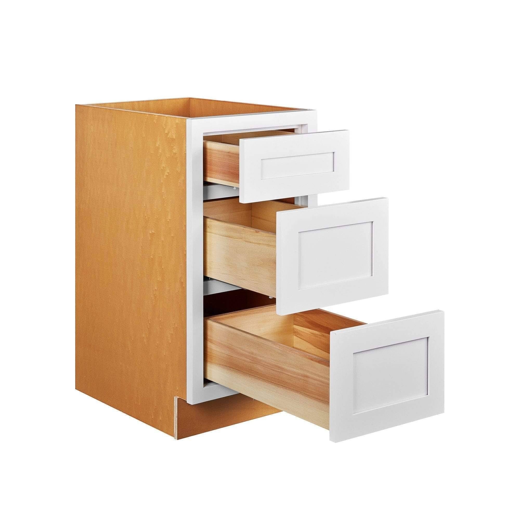 24 inch Wide Three Drawer Base Kitchen Cabinet Snow White Inset Shaker W3618